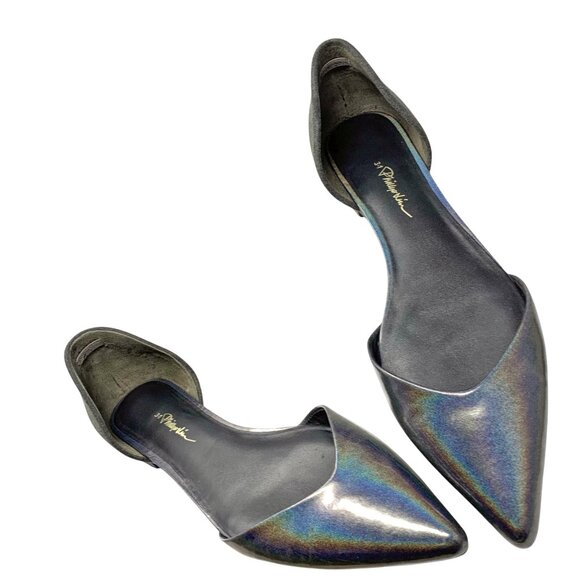 3.1 Phillip Lim Devon Iridescent‎ Leather Gray Suede D'Orsay Flats - Picture 7 of 12